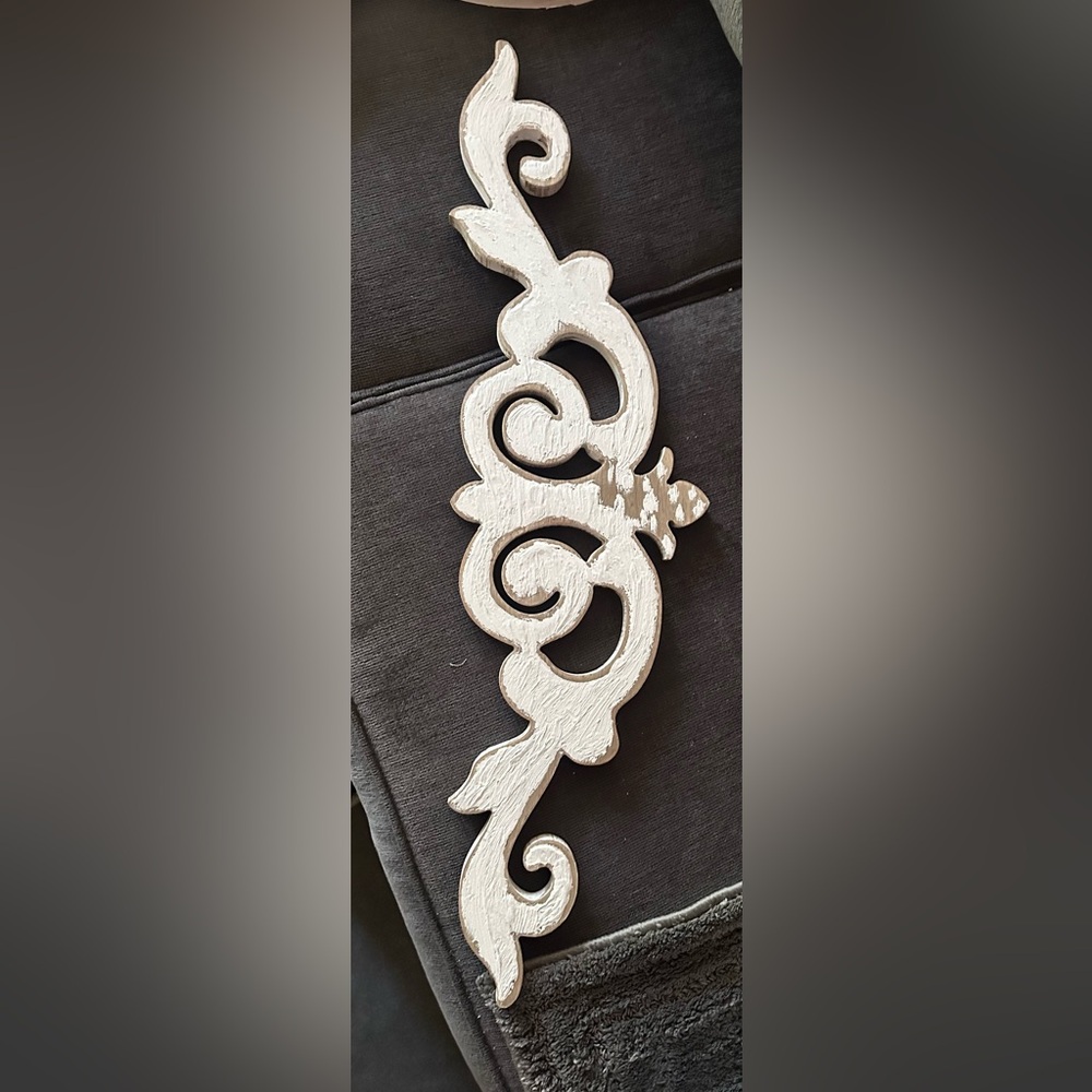 White Distressed Decorative Wood Scroll Accent